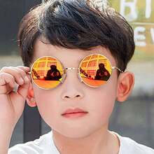 1 件装复古圆框时尚儿童眼镜，上海滩老板风格时尚 - 寶藍色 - 查看 6