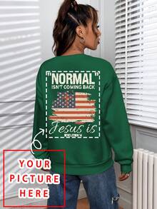 Quà Giáng Sinh Tùy Chỉnh, Quà Lễ Tạ Ơn Tùy Chỉnh, Áo Nỉ Cổ Tròn Nữ Cá Nhân Hóa - Thêm Ảnh Của Riêng Bạn (Ảnh Gia Đình/Ảnh Tự Chụp) để Thiết Kế Hình In Cá Nhân Hóa, Quà Tặng Cá Nhân Hóa, Trang Phục Lễ Hội, Áo Nỉ Cá Nhân Hóa. - Màu xanh lá cây đậm - Xem 3