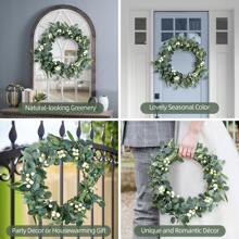 Eucalyptus Wreath Spring Summer Wreath For Front Door Green Leaves Wreath For Room Farmhouse Holiday Decor For Outdoor Indoor - 綠色1PC - 查看 3
