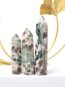 1pc Natural Crystal Green Obelisk Desk Decor, Home Decoration - Green Cherry Blossom - View 3