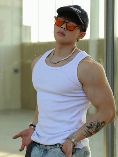 Regata estilo americano com nervuras, camiseta de compressão fitness vintage para homens, nova roupa esportiva elástica para treinamento e emagrecimento