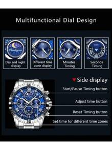 Sports Men Watch Waterproof Chronograph Men's Watches Luminous Stainless Steel Luxury Watch For Man Quartz +Box,1PC