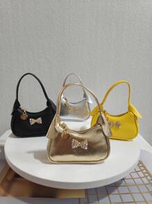 儿童水钻蝴蝶结手提包、女孩派对斜挎包、时尚公主迷你单肩包、女孩零钱包、迷你包 - 均碼 - 查看 1