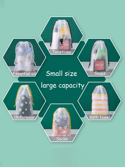 1 pieza/5 piezas Bolsa de malla con cordón portátil, bolsa de almacenamiento transparente y resistente al agua para viajes, organizador de plástico con margaritas, adecuado para viajes, exteriores, campamento, hogar, baño, bolsa resistente al agua, esencial para verano y otoño, útiles escolares, bolsa para zapatos de vuelta al colegio, bolsa organizadora de viaje, bolsa con cordón para zapatos, bolsa de almacenamiento unisex, esencial de viaje, esencial de crucero, esencial de vacaciones