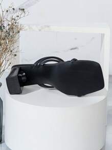 Fashionable Ladies' Cross Band Black Mule Sandals With High Heels And Square Toe - Black - View 5