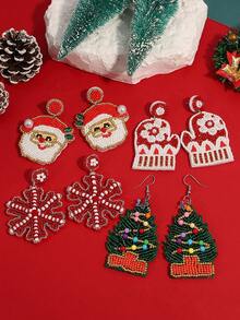 圣诞风格手工串珠耳坠雪花圣诞树圣诞老人欧美潮流吊坠耳环节日礼物女耳环 - 彩色 - 查看 2