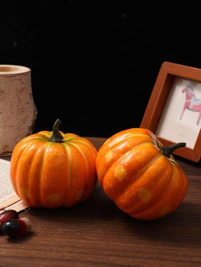 2 Stücke Künstliche Kürbisse für Thanksgiving/Halloween, Herbst Kürbis Dekoration, Orange Fake Kürbisse Herbst Dekorationen, Künstliche Kürbisse Ernte Fake Schaumstoffkürbisse für Herbst Autumn Halloween Thanksgiving Dekoration Outdoor, bestes Geschenk