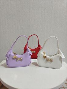 儿童水钻蝴蝶结手提包、女孩派对斜挎包、时尚公主迷你单肩包、女孩零钱包、迷你包 - 均碼 - 查看 3