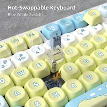 MageGee Air75 Wireless Mechanical Gaming Keyboard RGB PBT Puppy Theme Keycaps Gasket Mount Keyboard 2.4G/BT5.2/USB-C Hot Swappable Custom Pre-Lubed Blue Whale Switch Keyboard Creamy Mechanical Keyboard For Laptop/Tablet//WIN