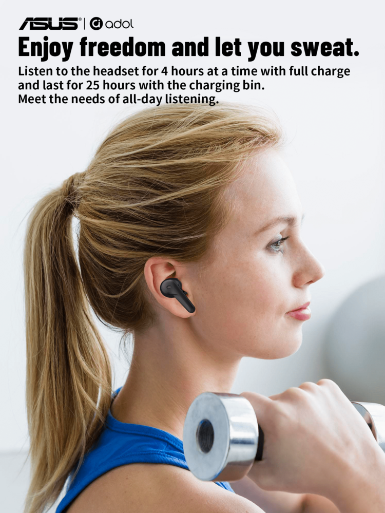 Asus Wireless In-Ear Headphones With Extra Long Battery Life, Active Noise Cancellation And High-Quality Sound For Sports - Black Green - View 6