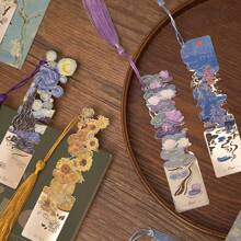 1入組名畫藝術書籤，銅製古典畫風設計，空心設計，適合學生書迷送禮 - 樣式1 - 查看 6