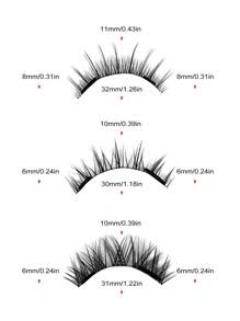 3 Pairs Magnetic False Eyelashes Kit With Mirror & Applicator Glue-Free Eyelashes Natural Manga Eyelashes Cat Eye Fluffy Faux Mink Eye Lashes With Tweezers Makeup Tool For Beauty Travel - 黑色 - 查看 8