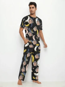 [DIY] 定制男士短袖趣味睡衣套装，个性化肖像照片，礼物，新奇大头/脸部替换，轻质透气快干舒适面料，送给朋友/爱人/伴侣的礼物，派对/生日礼物 - 彩色 - 查看 2