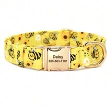 Printed Nylon Dog Collar Customized Pet Collar With Engraved Name Tag, Adjustable, Anti-Lost, For Small/Medium Dogs - Yellow - View 13