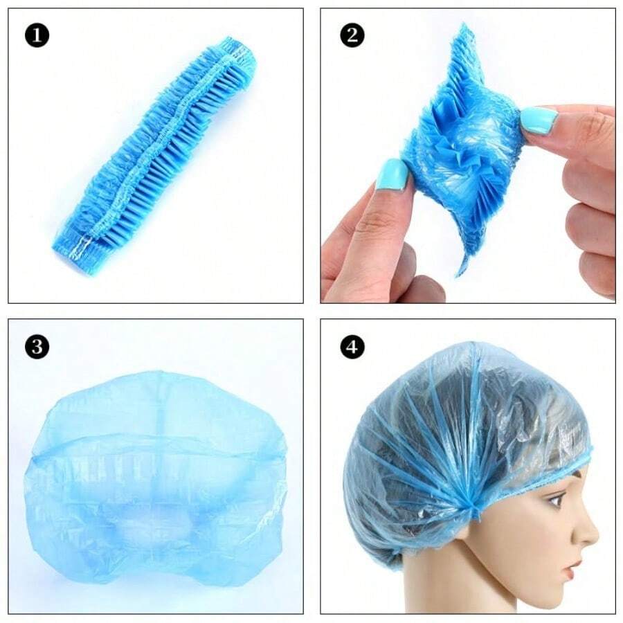 100 piezas de Gorros de ducha desechables de plástico transparente y a