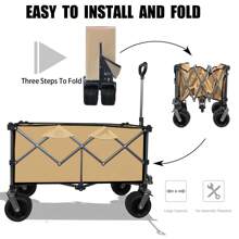 Collapsible Folding Wagon, Push Pull Foldable Beach Wagon Cart - Brown - View 6