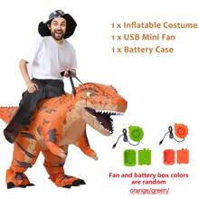 Disfraz inflable de dinosaurio de dibujos animados para adultos, disfraz de montar tiranosaurio rex, conjunto inflable de dinosaurio divertido para Halloween/carnaval - Azul - Ver 10