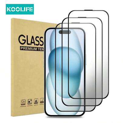 3 miếng dán màn hình kính cường lực Koolife, toàn màn hình trong suốt độ nét cao với viền in màu đen, chống vân tay, cảm ứng mượt mà tương thích với iPhone 17 ProMax/17/17 Pro/17 Air/12/12 Pro/12 ProMax/13/13 Pro/13 ProMax/14/14 Plus/14 Pro/14 ProMax/15/15 Pro/15 Plus/15 ProMax/16/16 Pro/16E/16 ProMax