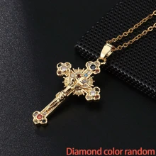 1 chiếc vòng cổ mặt thánh giá Micro Pave Zirconia, vòng cổ bằng đồng mạ vàng 14K sang trọng, quà tặng cho phụ nữ, thích hợp để đeo hàng ngày (Có thể có sự khác biệt nhỏ do các lô sản xuất khác nhau) - Đầy màu sắc - Xem 10