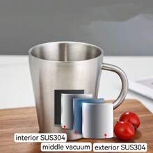 加厚304不鏽鋼杯，雙層防燙，適用於水、咖啡、飲料、茶、牛奶，易於清潔，耐用且防摔，帶手柄方便攜帶，適用於家庭、辦公室、餐廳、快餐店、自助餐廳、飲料店、野餐和戶外活動。 - 1 - 查看 6