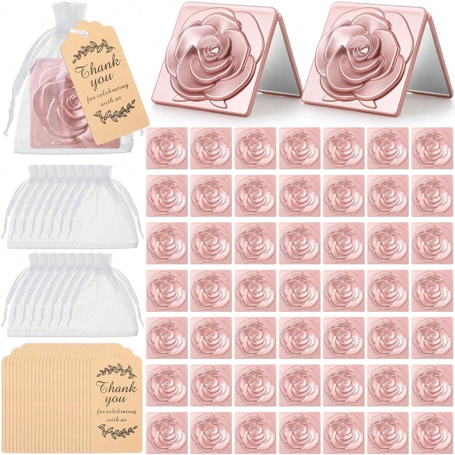 5 Set Rose Compact Mirror Wedding Makeup Party Favors Include 5 Rose