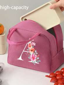 1个字母印花保温午餐包，保温午餐袋，手提包，午餐盒，冰袋，野餐食品袋，帆布轻便便携午餐收纳袋，学校办公室野餐午餐手提包，适合携带上学和上班，生日礼物，纪念礼物。这是一款新颖设计的大容量便携休闲保温午餐包，是女性理想的手提包/午餐盒/学习用品配件。 - 玫紅色 - 查看 4