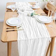 1pc 35.4*70.9/118.1/157.5in Gray-Blue Balinese Chiffon Table Runner, Bohemian Style Table Decor Sheer Fabric, Romantic Wedding, Birthday Party, Christmas Table Decoration Decor,Home Decor