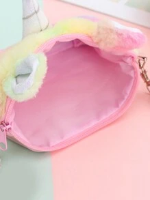 1入組漸變色毛絨獨角獸斜挎包，卡通可愛毛絨背包，適用於兒童，睡眼毛絨獨角獸幼稚園女孩斜背收納袋，存放玩具和配件 - 獨角獸斜跨包 - 查看 7