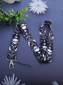 1 件鬼骷髅卡通电影颈带钥匙挂绳，身份证信用卡通行证挂绳钥匙扣，男士手机挂饰配件休闲万圣节汽车配件包饰背包学校可爱哥特 Y2k 包配件挂绳带身份证夹汽车配件包饰圣诞礼物 - 黑色 - 查看 2