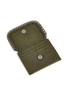 Fashionable And Personalized Y2K Style Short Simple Card Coin Purse With Rock Style Chain And Rope, Handheld Wallet. Buyer Colin Li Has Confirmed With Jane Jin And Kristen Zhan That This Product Does Not Infringe On Any Copyright. Please Do Not Reject. If Unsure, Please Consult With The Two Colleagues Or The Buyer. - Dark Green - View 5
