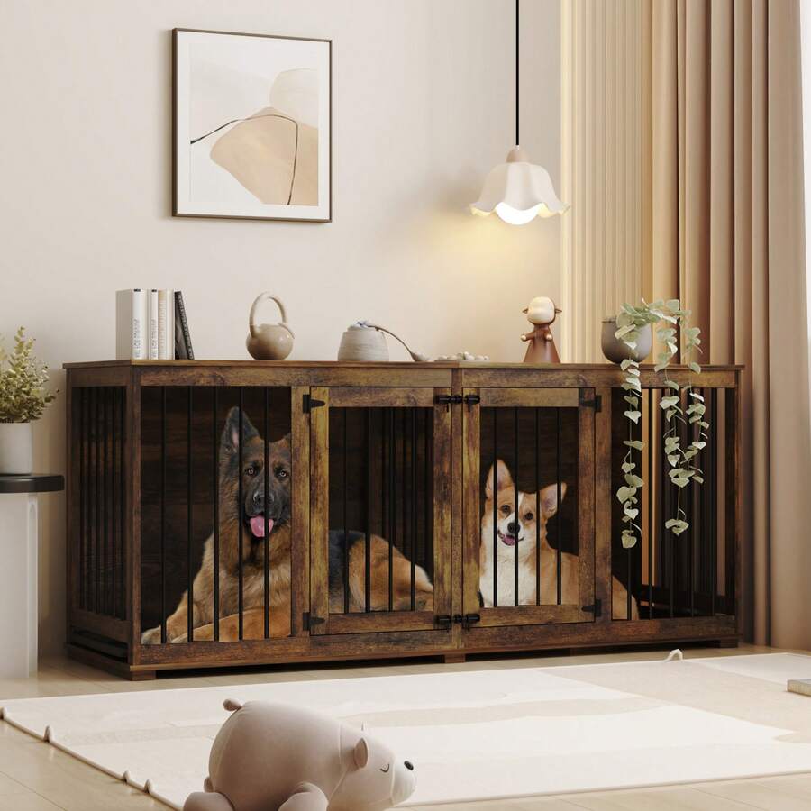 Rustic Dog Kennel Double Pet House Rustic Dog Crate Furniture Pet Bed