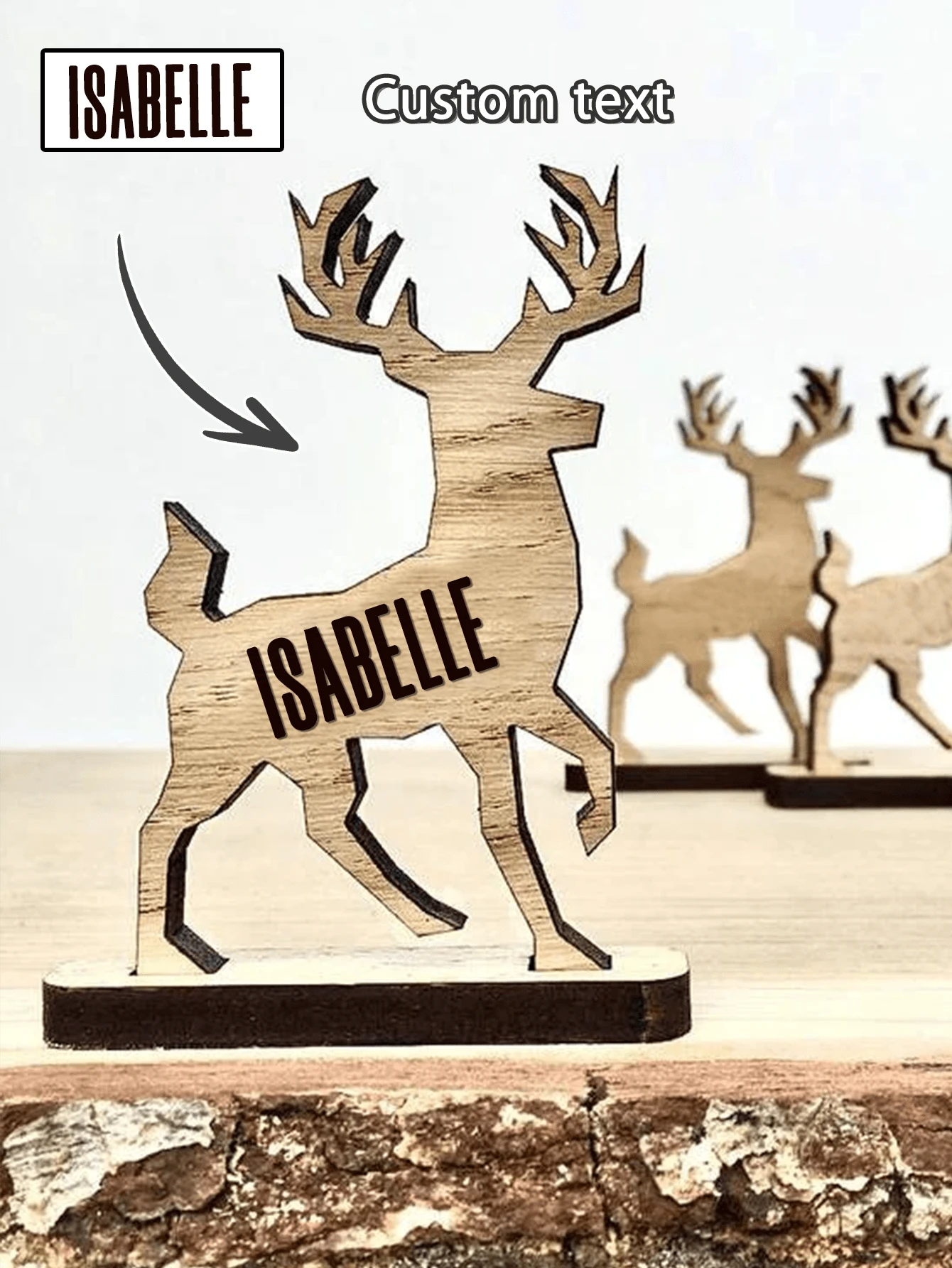 1入組定制木製麋鹿字飾物，定制聖誕個性化馴鹿裝飾，掛飾鹿角姓名牌，聖誕信件裝飾，桌面裝飾，聖誕麋鹿，DIY木製裝飾，聖誕派對場景裝飾，聖誕禮物，房間裝飾藝術和手工藝品，完美的親朋好友聖誕禮物 - 米色 - 查看 1
