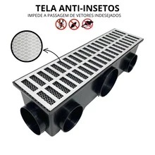 Ralo Linear Completo Modular Alumínio 15x50 com Tela Anti Insetos e Coletor Plástico com 11 Saídas Borda de Piscina - Preto - Visão 2