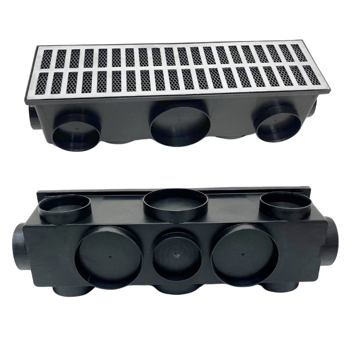 Ralo Linear Completo Modular Alumínio 15x50 com Tela Anti Insetos e Coletor Plástico com 11 Saídas Borda de Piscina - Preto - Visão 1
