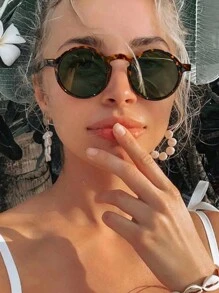 1/2/3 副女士波西米亚风圆形时尚豹纹太阳镜，适合假日外出佩戴 - 彩色 - 查看 14