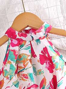 Left Mama Abito estivo con top a collo alto senza maniche stampato in stile astratto e pantaloncini casual per ragazza giovane