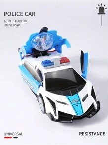 1pc Dancing Deformation Rotating Universal Police Car Electric Stunt Car With Lights Automatically Open The Door Boy Children's Toys,Back To School