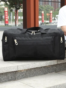 多功能防水新款热销运动包大容量健身包休闲旅行包手提包男士行李包便携式外出行李包拉链手提包周末包商务旅行度假户外返校包 - 黑色 - 查看 1