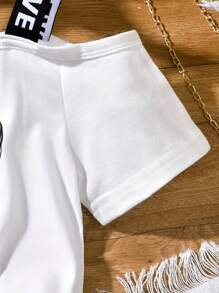 Conjunto de 2 piezas de verano para niña preadolescente con falda midi de malla negra con estampado de leopardo y camiseta chic de un solo hombro - Multicolor - Ver 4