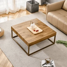 Modern Rectangular Coffee Table, Dining Table. MDF Desktop With Metal Legs. Suitable For Restaurants And Living Rooms. The Size :31.5"*31.5"*14.37".Fiah