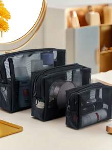 1pc Portable Travel Makeup Brush Storage Bag, Mesh Cosmetic Bag, Nylon Mesh Makeup Bag With Large Capacity For Lipstick, Cushion Brush And Other Cosmetics, Black & Transparent, Perfect Gift For Friends On Business Trips Makeup Travel Toiletry Organizer Clear Essentials Gifts Storage Zipper Accessories Nail, Makeup Bag, Make Up Bag, Makeup Bags, Cosmetic Bag, Makeup Organiser, Travel, Makeup Pouch, Bag, Vanity, Make Up Pouch, Travel Essentials, Pouch Bag, Make Up Bags, Bags, Travel Essential, Small Makeup Bag,Makeup Pouch,Cosmetic Bag,Travel Essential,Large Capacity,Large Makeup Bag,Christmas Gifts,Pouch,Travel,Gifts For Women Travel Essential,Pouch,Clutch / Small Handbag, Makeup Organizer,Makeup Organize,Pouch,Brush Holder,Mini Pouch,Large Capacity Pouch,Gifts For Women,Christmas Gifts,Gift Ideas For Women - Multicolor - View 4