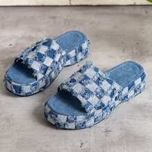 Women Platform Lightweight Sandals Fashion Dressy Summer Casual Open Toe Slides Non Slip - 藍色 - 查看 7