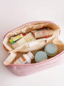 Portable Pillow-Integrated Bag Foldable Travel Bag For Storing Baby Drool Towels, Clothes, Jewelry, And Other Items, Ideal For Moms On The Go - Pink - View 3