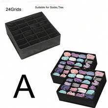 1個帶24個格子的可摺疊收納箱，用於內衣、襪子、領帶整理，抽屜分隔板 - 米色 - 查看 10