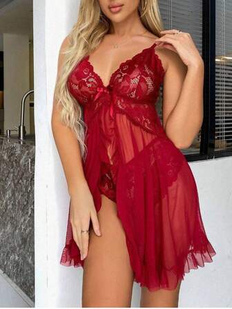 Sexy Lingerie Set With Split Lace Sleepwear And Panties