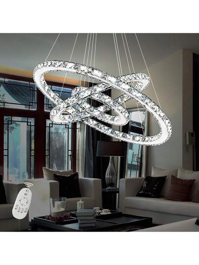 LILIIN Crystal Hang Lamp Two Rings Three Ch elier Ceiling Cold Wit Dimmable Stainless Steel Kitchen Verlichting Bedroom view 7