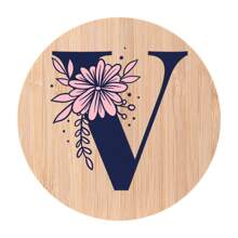 1pc Alphabet Painted Bamboo Coaster, Non-Slip Heat-Resistant Mat, Home Dining Decor, Gift Accessory Set