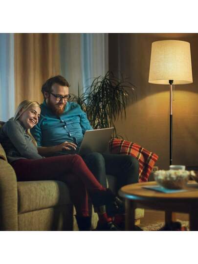 Vloer Lamp Linen Lampshade, E27 Base, Max. 60W, Living Room Lamp, Fabric Shade 170cm Height Room, Bedroom, Study, Office, out Bulb view 3