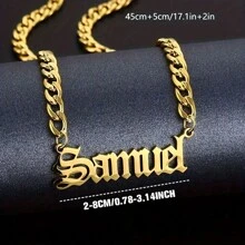 复古荣耀：定制链式项链，带有您的古董英文名字，1 件时尚、秋季时尚、复古、中性、老钱、西方、野性、哥特、朋克定制、个性化、独特理想礼物，适合他/她、男朋友、女朋友、爸爸、妈妈、家人、朋友、宠物、儿子、女儿、祖父母，适合周年纪念日、情人节、母亲节、生日、毕业典礼、父亲节、婚礼、日常穿着、派对、舞会 - 金色的 - 查看 5