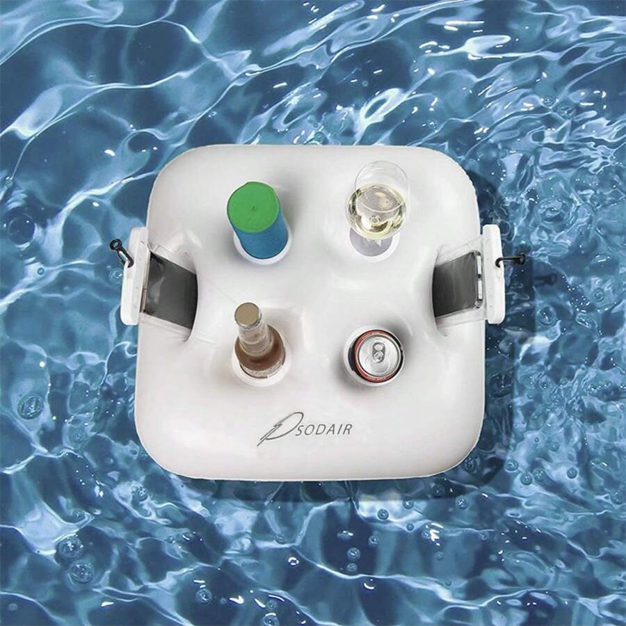 1 pièce Porte-gobelet gonflable, plateau de gobelet flottant en PVC avec quatre trous pour rassemblement de fête de piscine - Multicolore - Voir 1